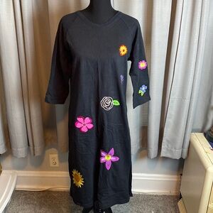 Michael Simon Lite Women’s Black Cotton Floral Dress sz L
